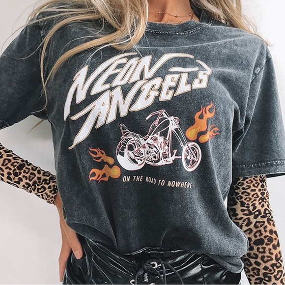 Beginning Boutique Tops - Beginning Boutique “neon angels” long sleeve graphic tee